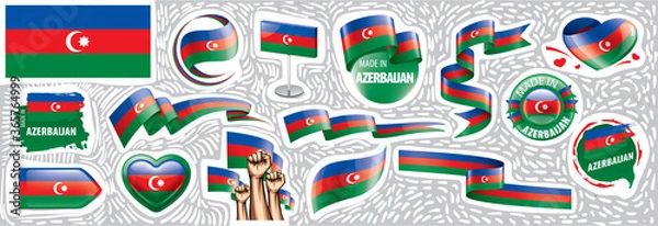 Fototapeta Vector set of the national flag of Azerbaijan in various creative designs