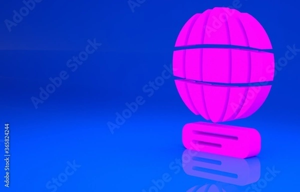 Fototapeta Pink Worldwide icon isolated on blue background. Pin on globe. Minimalism concept. 3d illustration. 3D render..