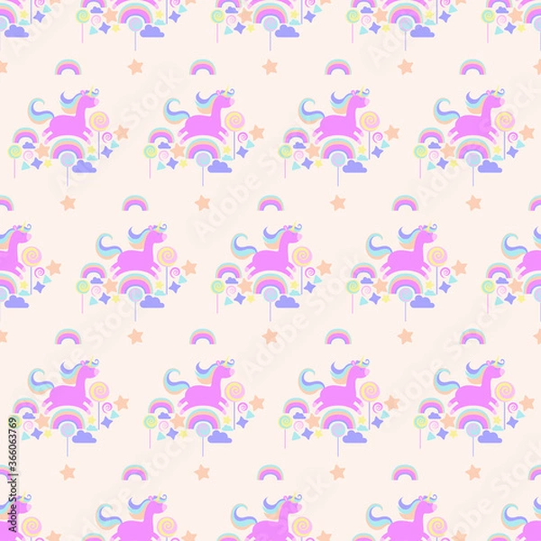 Fototapeta Unicorns, vector, pattern, childish pattern