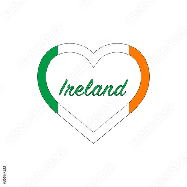 Fototapeta Ireland flag in heart. I love my country. sign. Stock vector illustration isolated on white background.