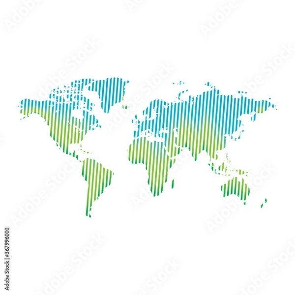 Fototapeta A map of the world in shades of green and blue with a line model.