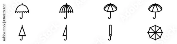 Fototapeta Set of line icons representing umbrella. Simple open or folded umbrellas. Vector Illustration