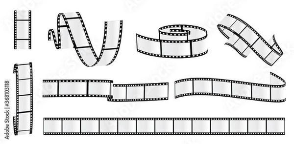 Fototapeta Cinema strip roll. Film roll vector, film 35mm blank slide frame, photo video monochrome picture, negative and strip, media filmstrip. Vector illustration.