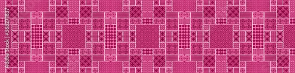 Fototapeta Dark pink magenta abstract vintage retro geometric square mosaic motif cement tiles seamless pattern texture background banner panorama