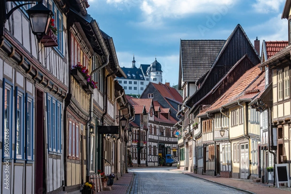 Fototapeta Germany, Stolberg. The historic town in Saxony-Anhalt is famous for its half timbered houses