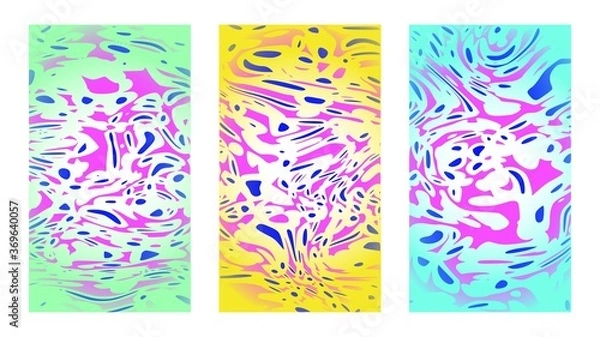 Fototapeta Psychedelic background set, posters and cover designs. Vivid paint on canvas, full hd size for social media story, wide presentation