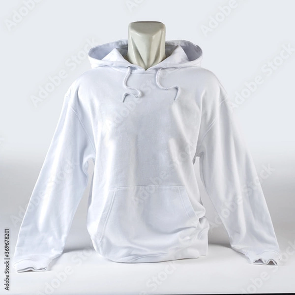 Fototapeta photo of a white jacket using a mannequin, or a white hoodie, front and back views, looks solid, used for mockups or design templates.