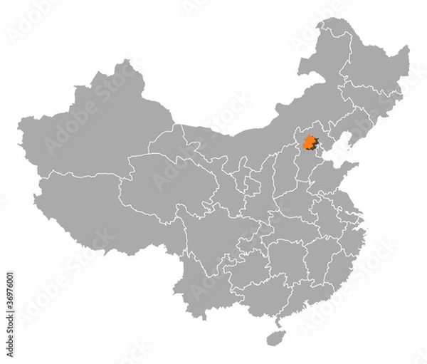 Fototapeta Map of China, Beijing highlighted