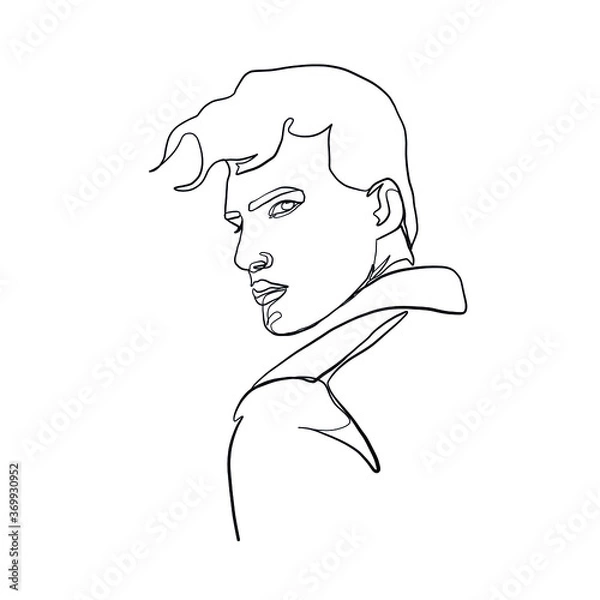 Fototapeta Continuous line portrait man. Minimal hand painted silhouette male face. Modern sketch portrait. Outline symbol. Symbol, sign. Vector drawing illustration.