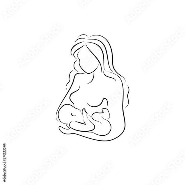 Fototapeta Logo of a mother  holding newborn baby. Pregnant. Breastfeeding.  Great for clinic logo design, Reproduction center,  postcards, stickers, web page