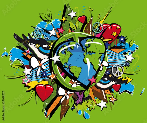 Fototapeta Ecology earth heart drawing graff