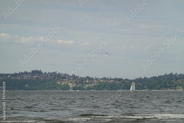 Fototapeta Alki beach lies on the shores of West Seattle, WA.