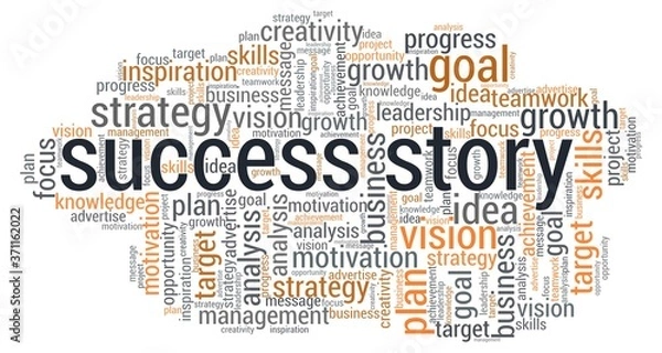 Fototapeta Success story word cloud isolated on a white background.