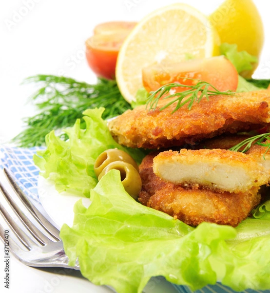 Fototapeta Schnitzel with vegetables