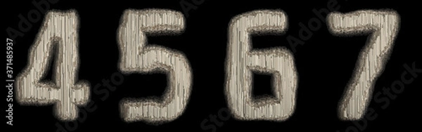 Fototapeta Set of numbers 4, 5, 6, 7 made of industrial metal 3D