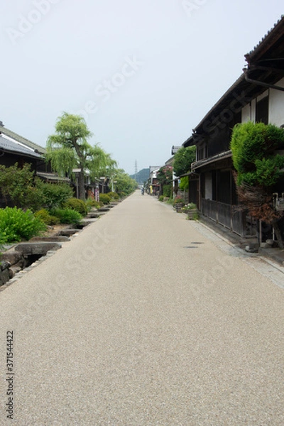 Fototapeta Townscape of Unno Station on Hokkoku Road in Tomi City, Nagano Prefecture