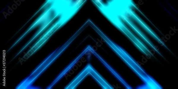 Fototapeta Abstract shining geometric lights background. Fractal symmetric graphic illustration. Intersecting glowing and shimmering bars.