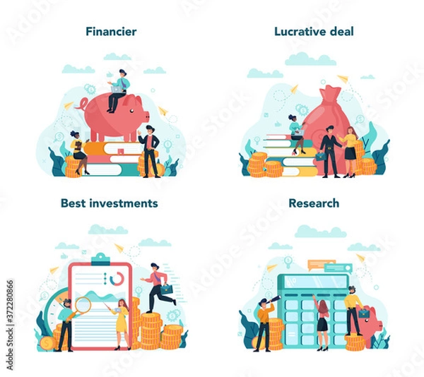 Fototapeta Financial advisor or financier concept set. Business character