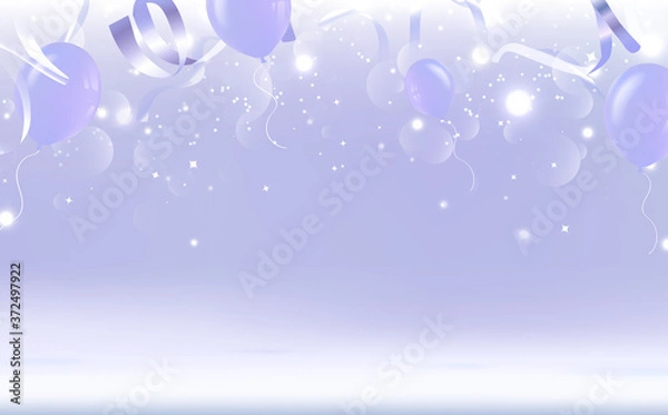 Fototapeta Celebration background, purple theme Holiday party, Balloons with ribbons vector illustration