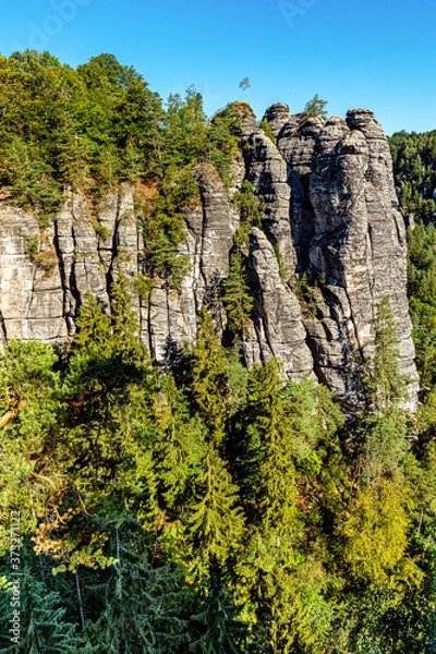 Obraz Bastei, Scenic view of the Bastei rock formation, known as Saxon Switzerland near Dresden, Saxony, Germany