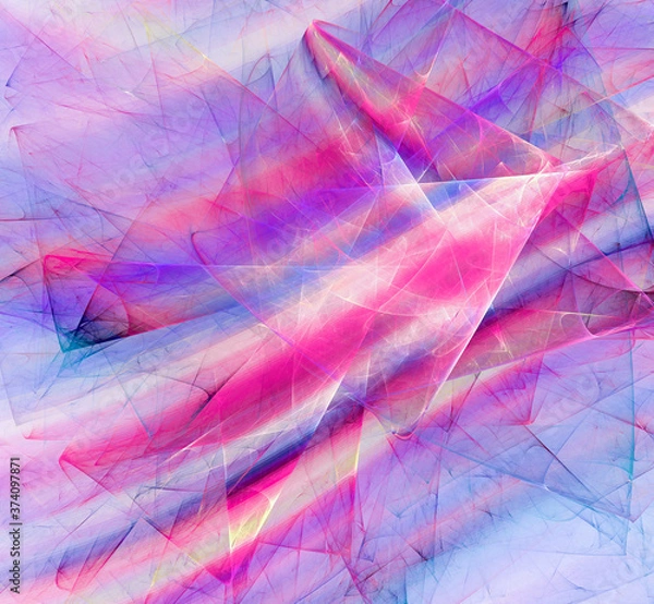 Fototapeta Purple, blue, and pink lines run diagonally across an abstract veined stone background. Abstract fractal colorful background. 3d rendering. 3d illustration.