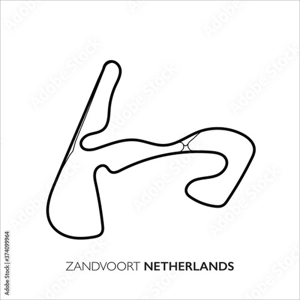 Fototapeta Zandvoort circuit, Netherlands. Motorsport race track vector map