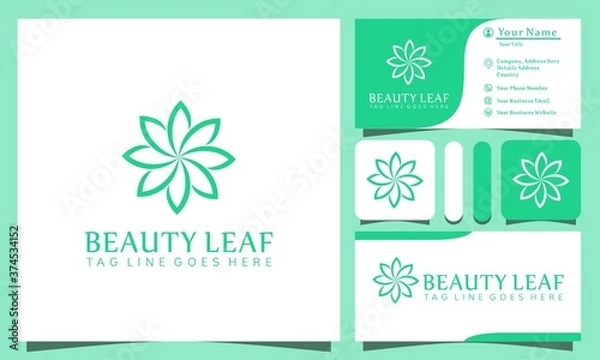 Fototapeta minimalist elegant beauty leaf cosmetic logos design vector illustration with line art style vintage, modern company business card template