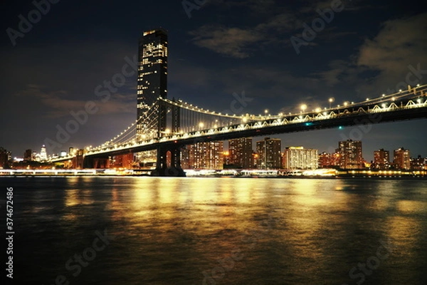 Fototapeta Manhattan Bridge afrom Empire Fulton Ferry Park, Brooklyn, NYC, NY, USA