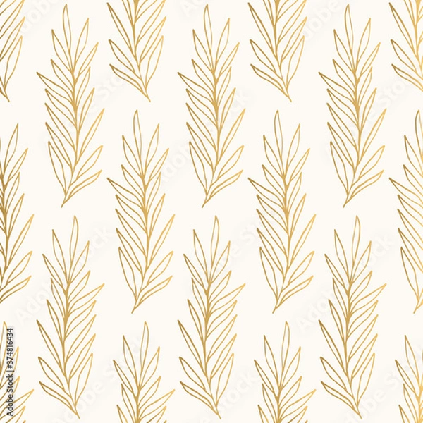 Obraz Elegant leaves golden pattern. Vector vintage style illustration.