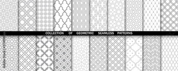 Obraz Geometric collection of gray and white patterns. Seamless vector backgrounds. Simple graphics.