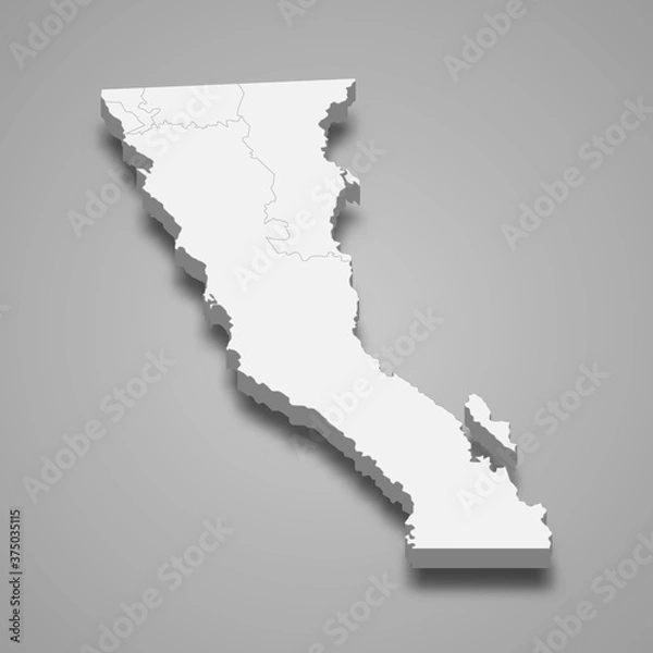 Fototapeta 3d map of Baja California is a state of Mexico