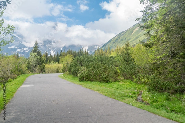 Obraz Landscape view on the road in Tatra Mountains in Tatra National Park.