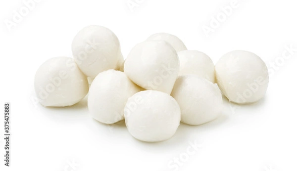 Fototapeta Baby mozzarella isolated on white background. Group of bocconcini mozzarella cheese.