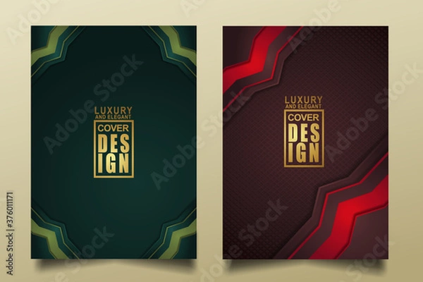 Fototapeta Set cover design template with Luxury and elegant flow lines overlap layers ornament and realistic texture on dark background