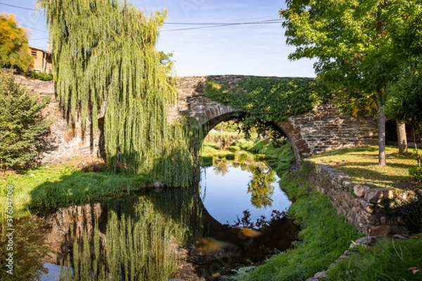 Fototapeta rzymski most na rzece Onor w wiosce Rio de Onor (Rionor de Castilla), gmina Braganca, Tras-os-Montes, Portugalia