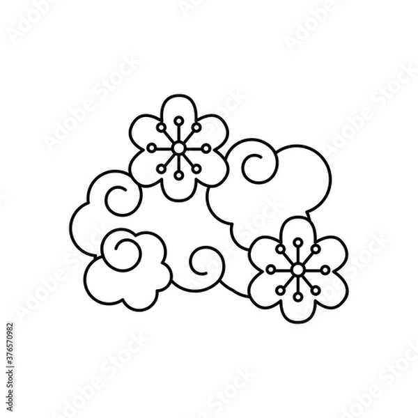 Fototapeta mid autumn concept, oriental cloud with beautiful flower, line style