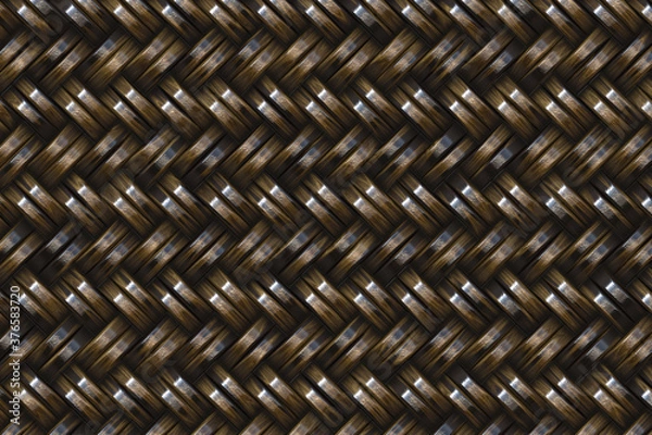 Fototapeta Brown basket weave seamless background. Classic cross woven texture decorative pattern. Natural wicker bamboo effect