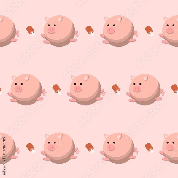 Fototapeta Seamless continuous illustration of pig and meat vector background