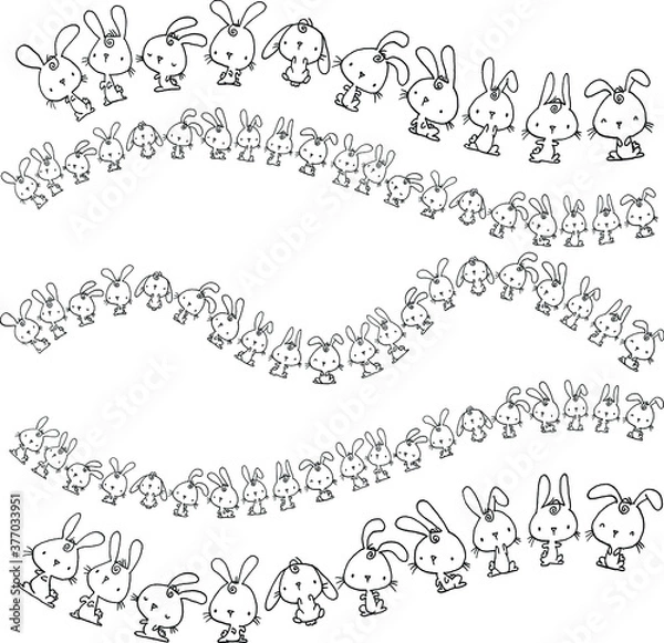 Fototapeta vector cartoon rabbits set background