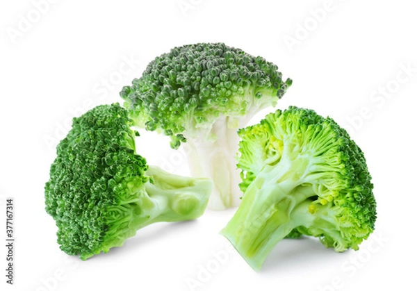 Obraz Fresh green broccoli on white background. Edible plant