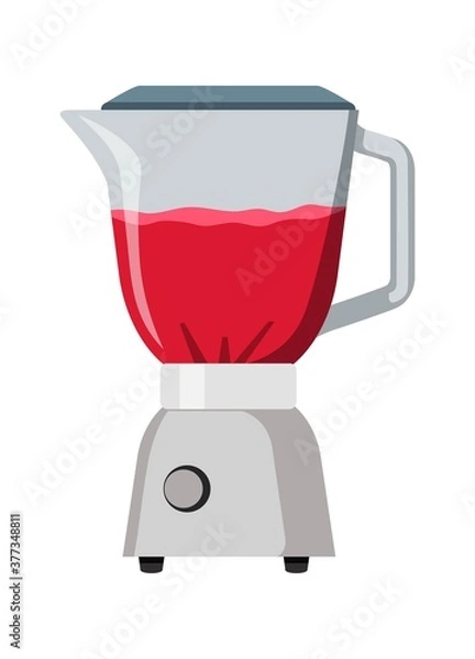 Fototapeta Blender with juice or smoothie. Juicer or mixer with red fresh cocktail isolated on white background. Digital electronic kitchen equipment vector illustration. Shake machine device