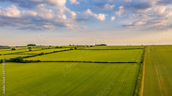 Fototapeta Aerial view across fields to the horizon in Oxfordshire