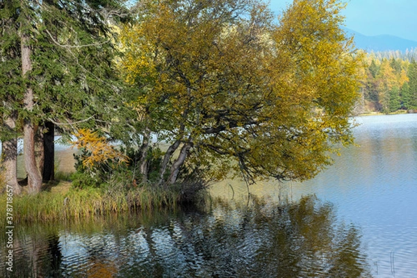 Fototapeta Nature mountain scene with beautiful lake in Slovakia Tatra - Strbske pleso