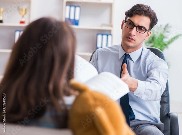 Fototapeta Patient visiting psychiatrist doctor for examination