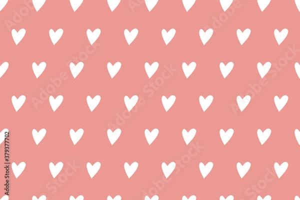 Fototapeta Seamless vector simple heart template. Valentine's day background. Flat design endless texture from the tiny silhouettes of the heart.