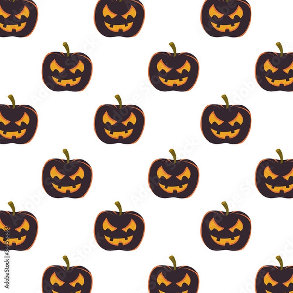 Fototapeta halloween pumpkins with faces pattern background