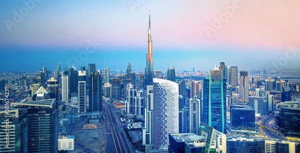 Fototapeta Dubai downtown, amazing city center skyline with luxury skyscrapers, United Arab Emirates