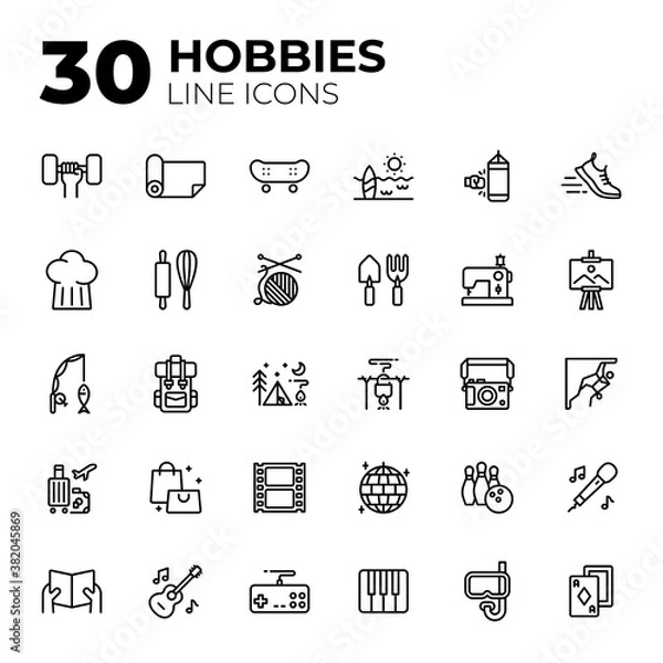 Fototapeta Outline style hobbies icons.