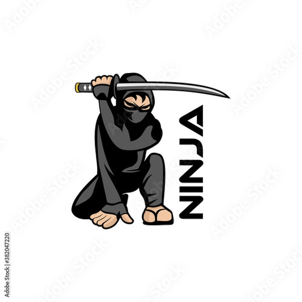 Fototapeta Vector of ninja cartoon character holding samurai blade design eps format, suitable for your design needs, logo, illustration, animation, etc.