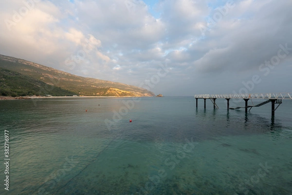 Fototapeta Sea landscape of turquoise idylic water in Portinho da Arrabida, Portugal